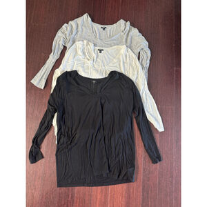 Lot Of 3 Express Relaxed Long Sleeve Shirts MD Black Gray Cream